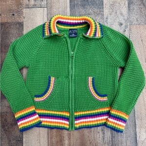 The Children’s Place Green Sweater with Rainbow Colorful Stripes